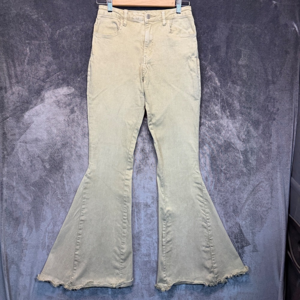 Altar'd State Bell Bottom Flare Pants Women's M Khaki Tan Boho Retro Fringe